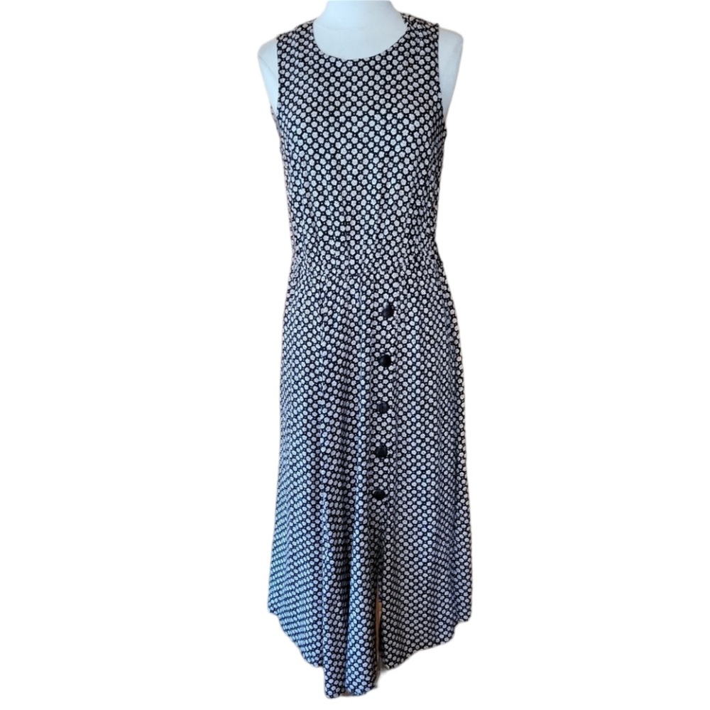 1980s Jamie Brooke Black Floral Sun Dress